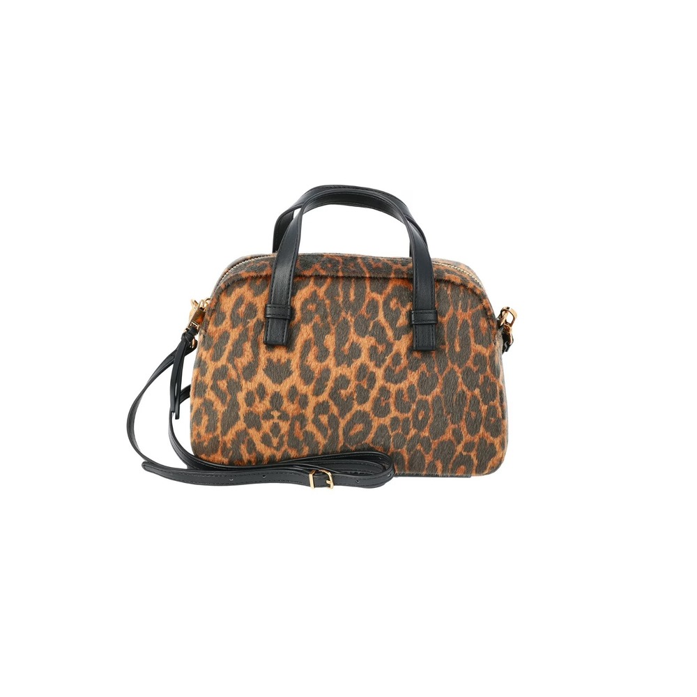 Women's Faux Fur Mini Satchel Time & Tru Bag with‎ Crossbody Strap, Leopard